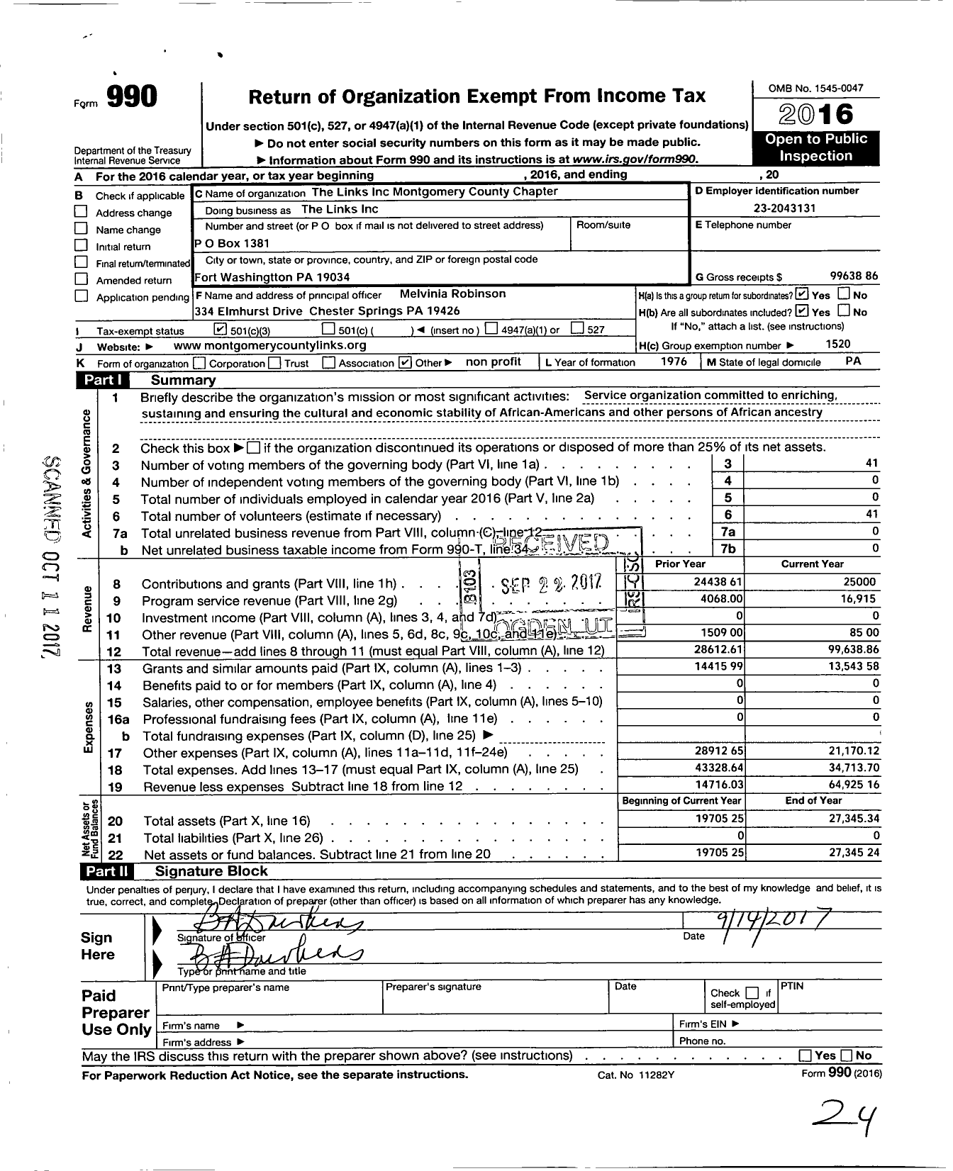 Image of first page of 2016 Form 990 for The Montgomery County Pa Chapter of the Montgomery County