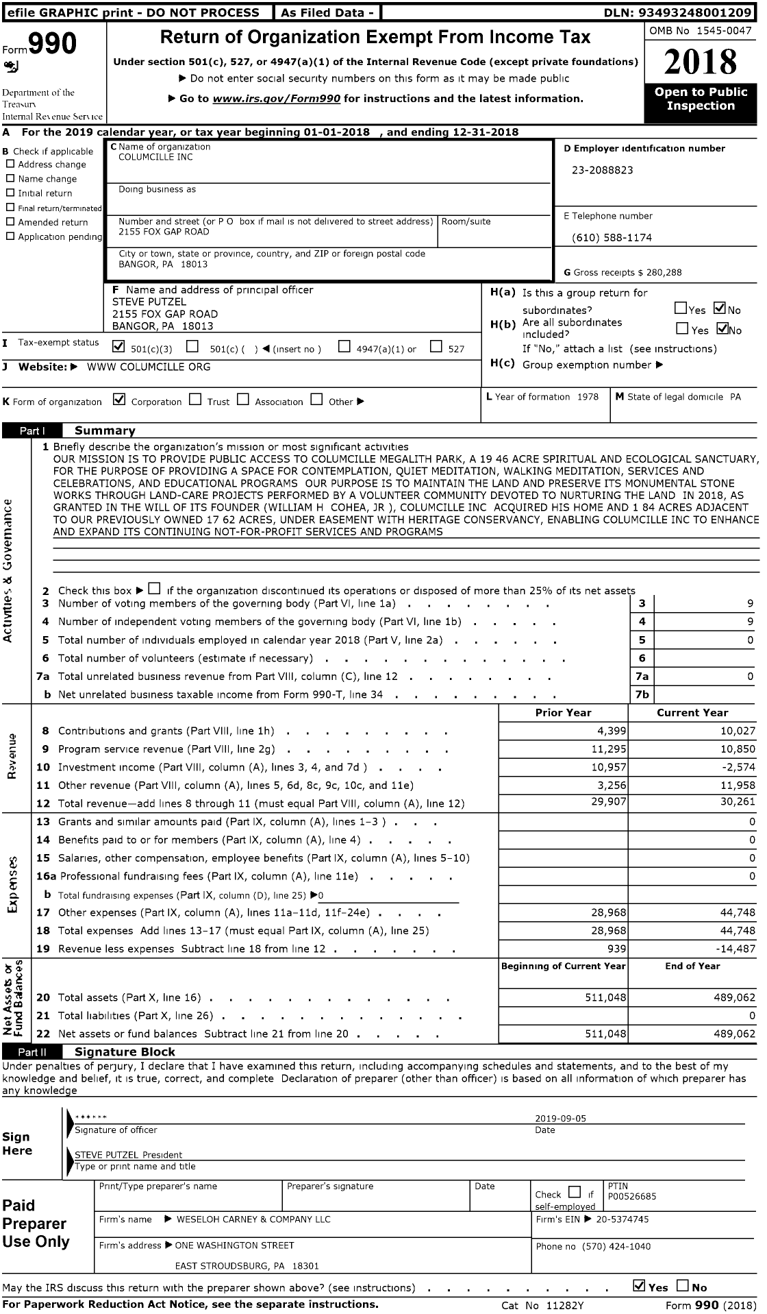 Image of first page of 2018 Form 990 for Columcille