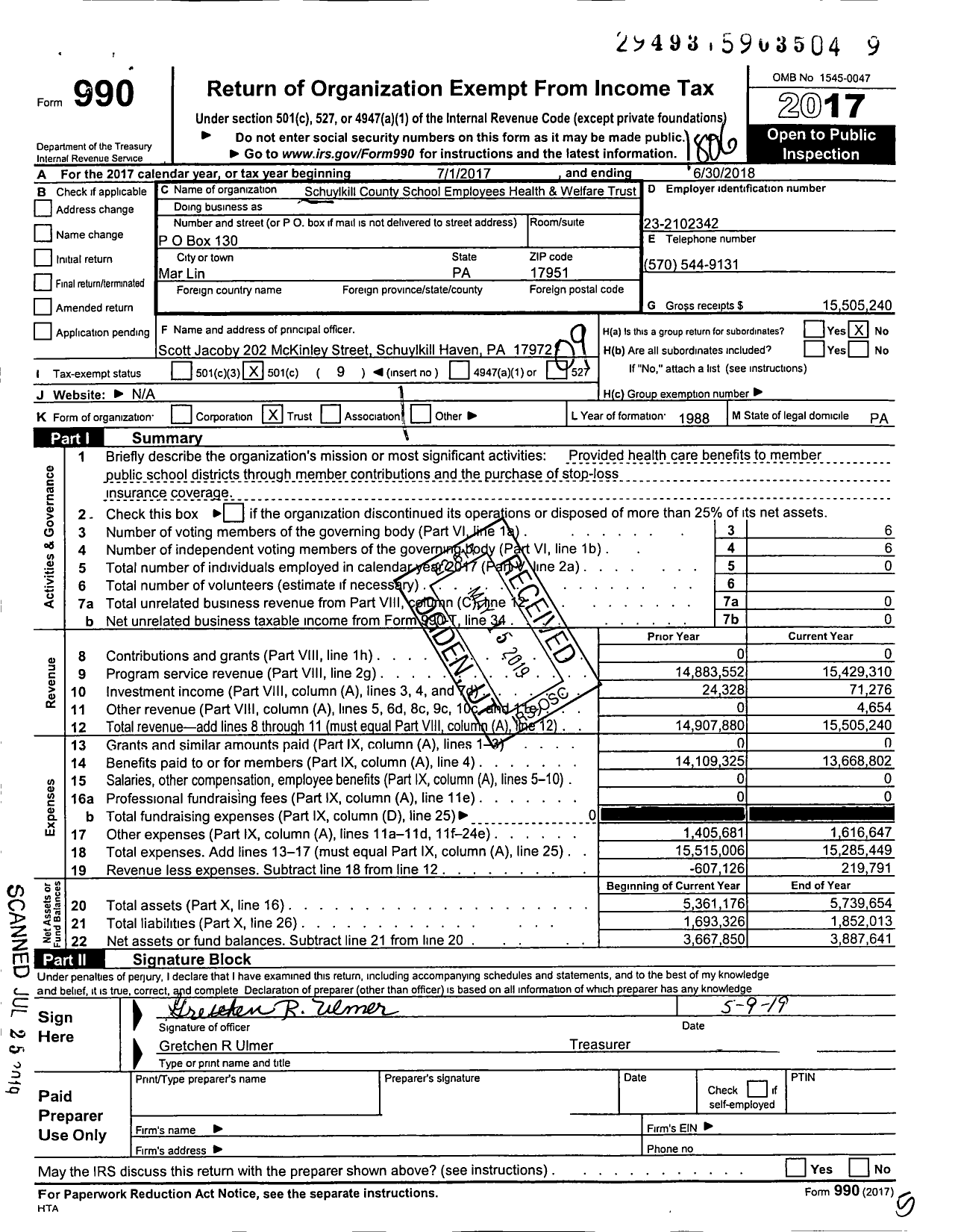 Image of first page of 2017 Form 990O for Schuylkill County Employees Health and Welfare Trust