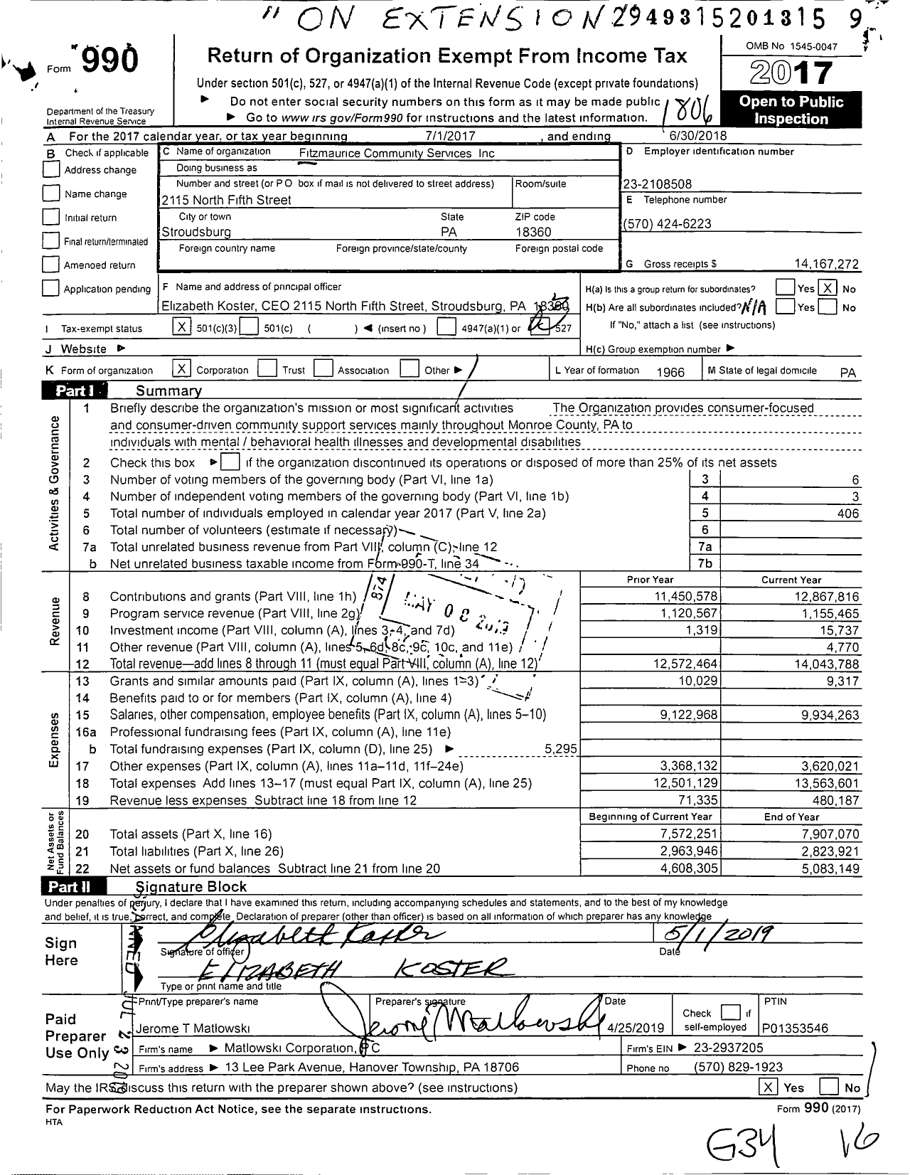 Image of first page of 2017 Form 990 for Fitzmaurice Community Services