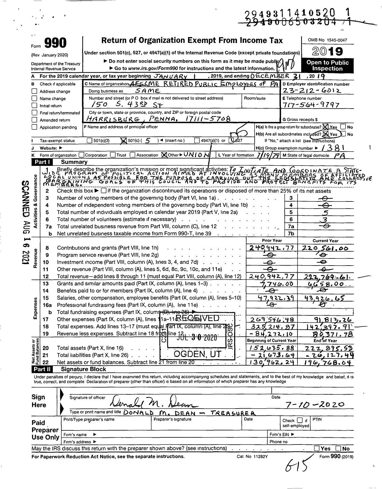 Image of first page of 2019 Form 990O for American Federation of State County & Municipal Employees - AFSCME Retired Public Employee