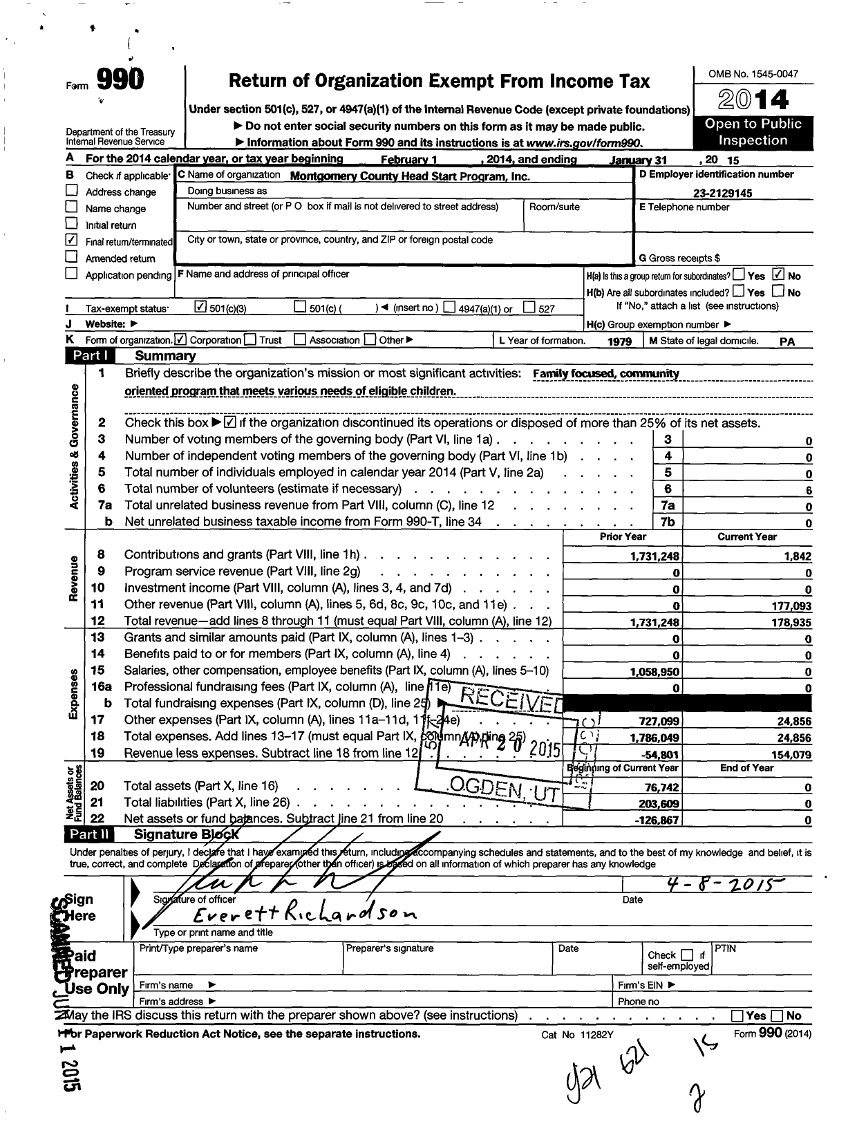 Image of first page of 2014 Form 990 for Montgomery County Public Schools