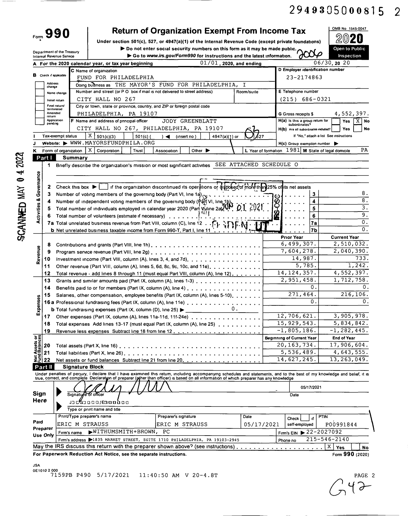 Image of first page of 2019 Form 990 for Philadelphia City Fund