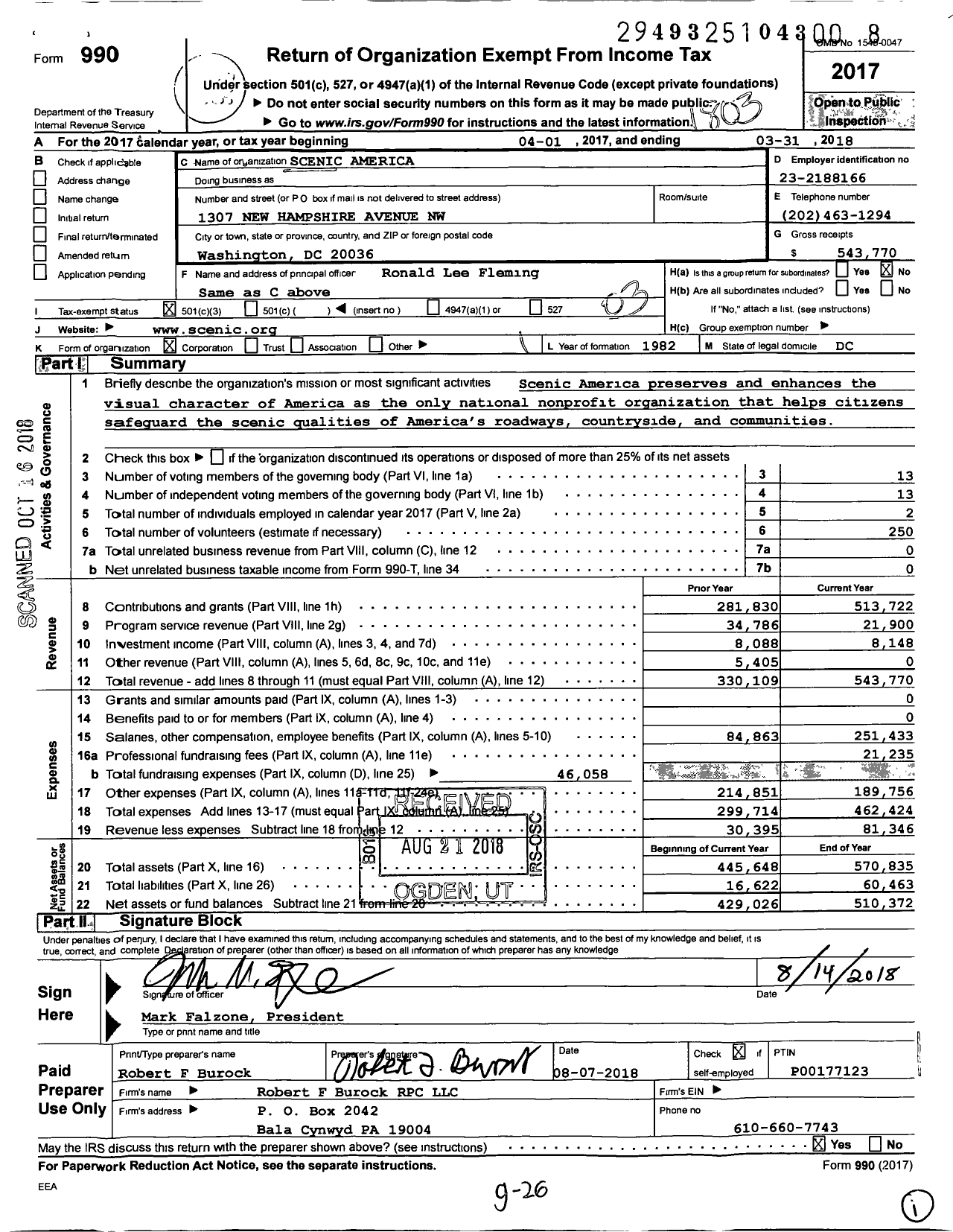 Image of first page of 2017 Form 990 for Scenic America