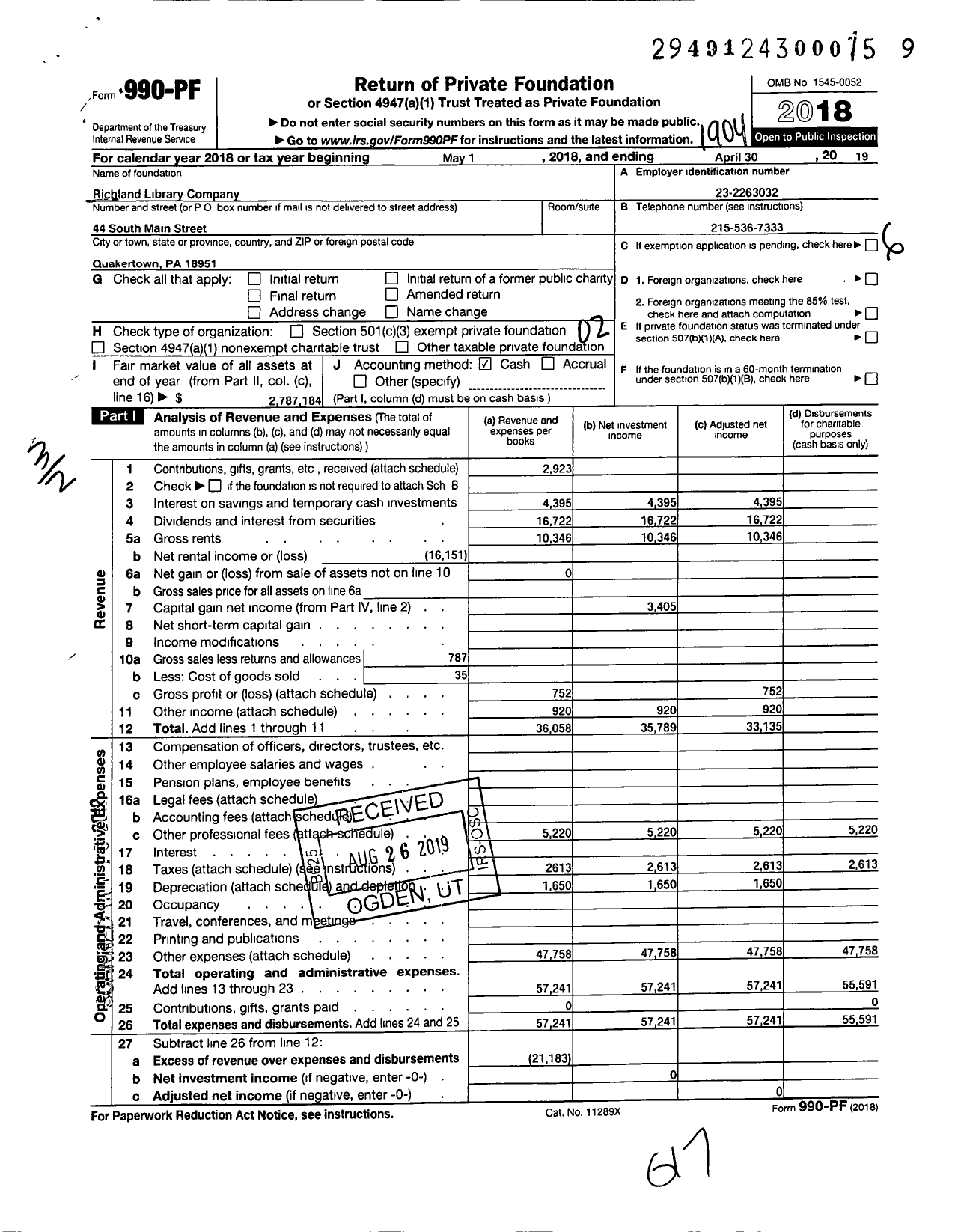 Image of first page of 2018 Form 990PF for Richland Library Company