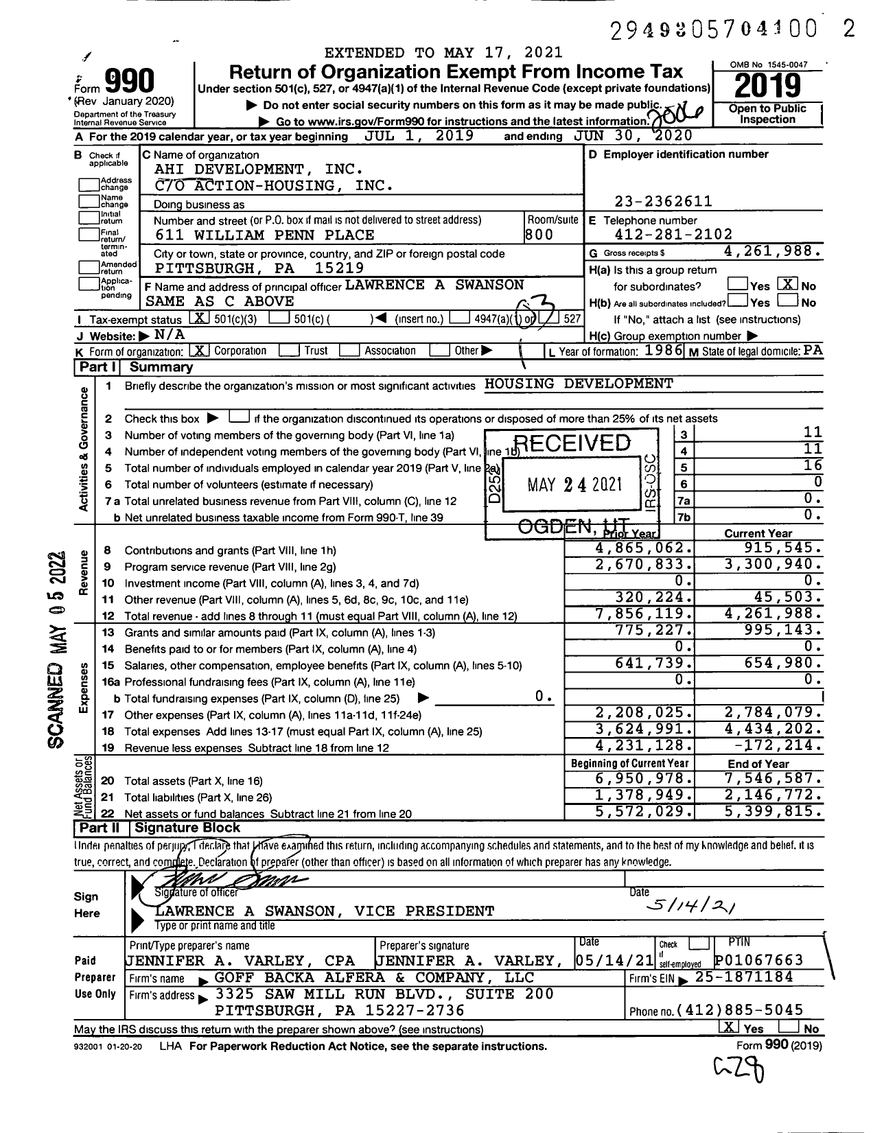 Image of first page of 2019 Form 990 for Ahi Development