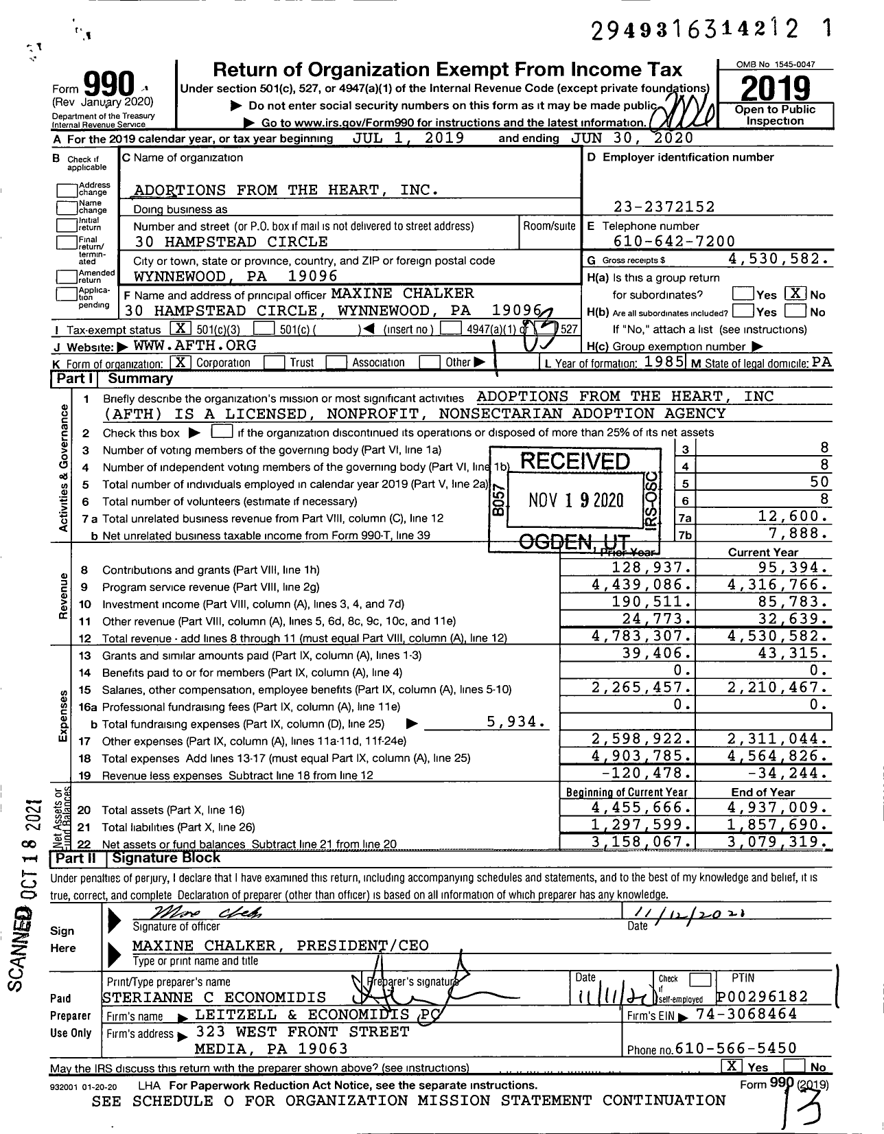 Image of first page of 2019 Form 990 for Adoptions From the Heart