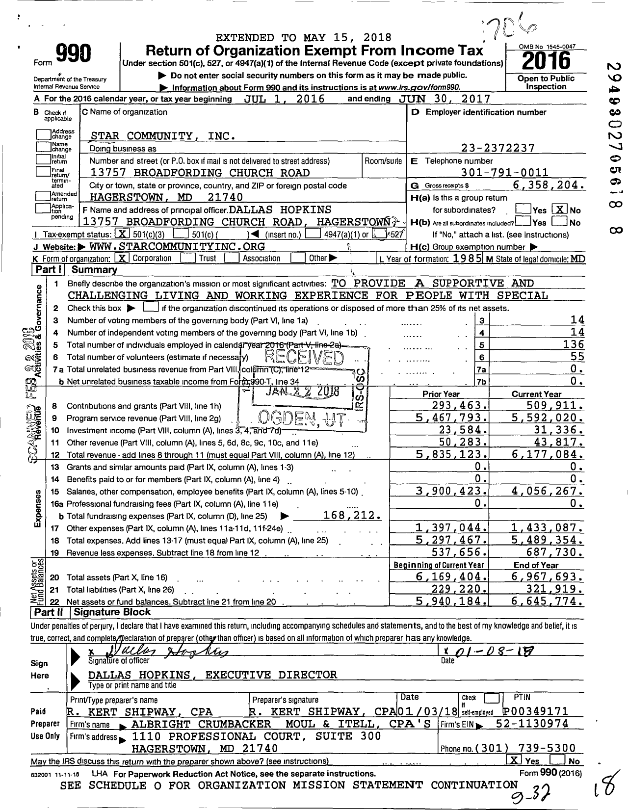 Image of first page of 2016 Form 990 for Star Community