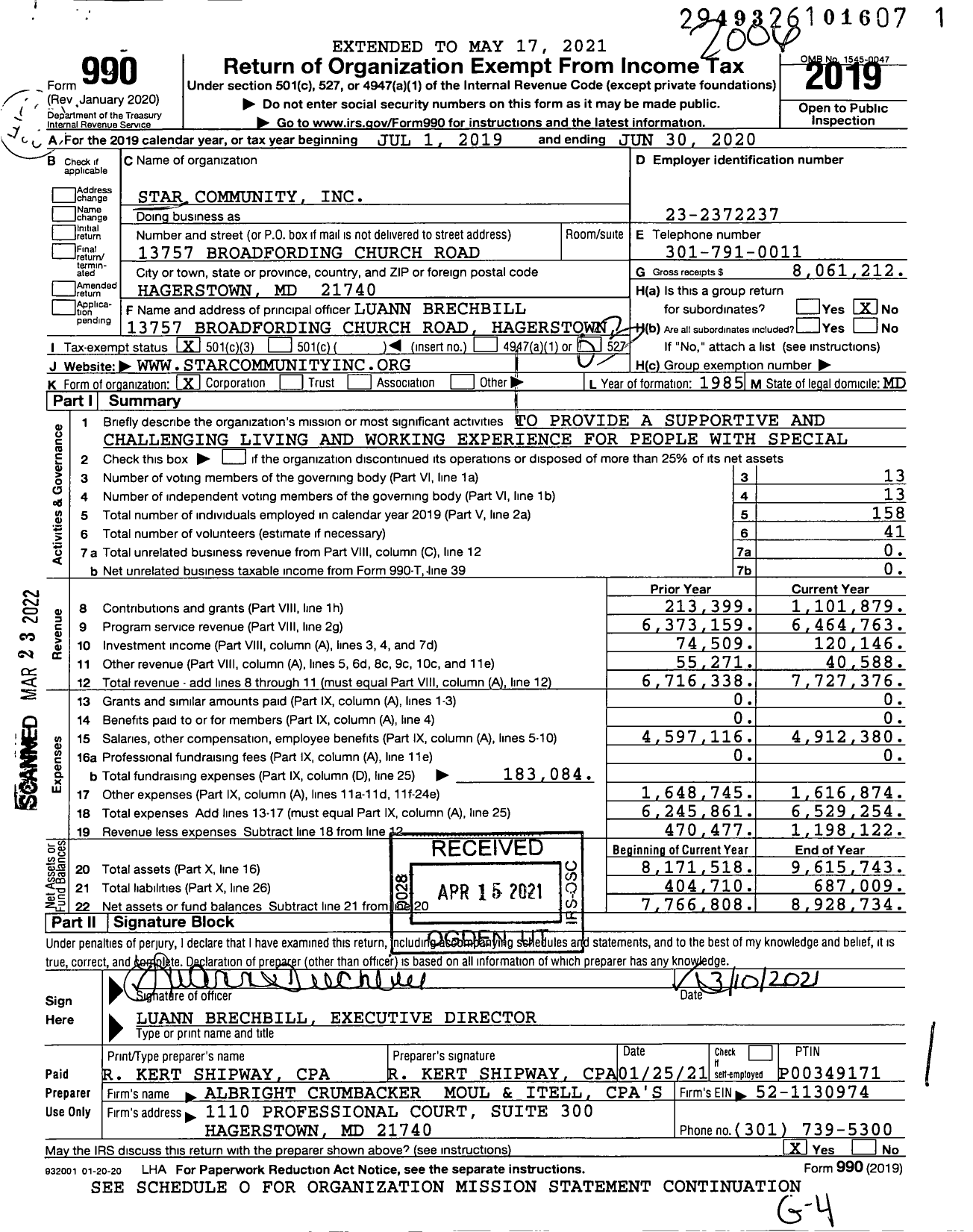 Image of first page of 2019 Form 990 for Star Community