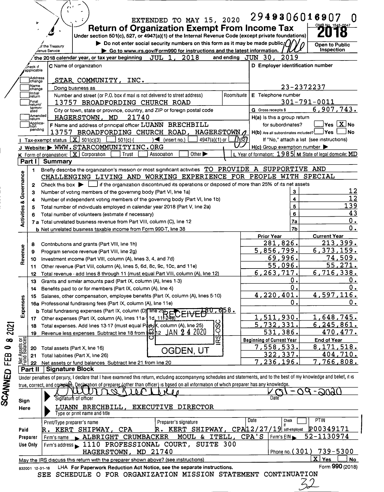 Image of first page of 2018 Form 990 for Star Community