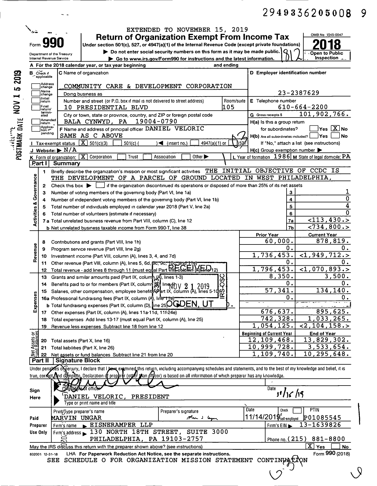 Image of first page of 2018 Form 990 for The Veloric Foundation