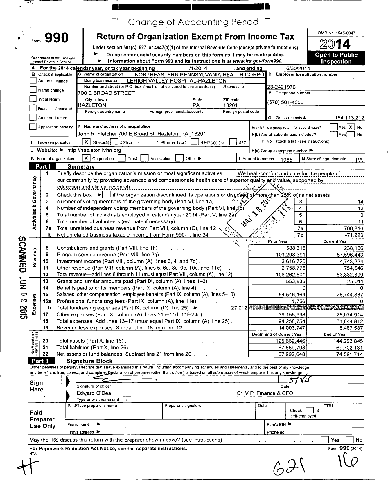 Image of first page of 2013 Form 990 for Lehigh Valley Hospital-Hazleton