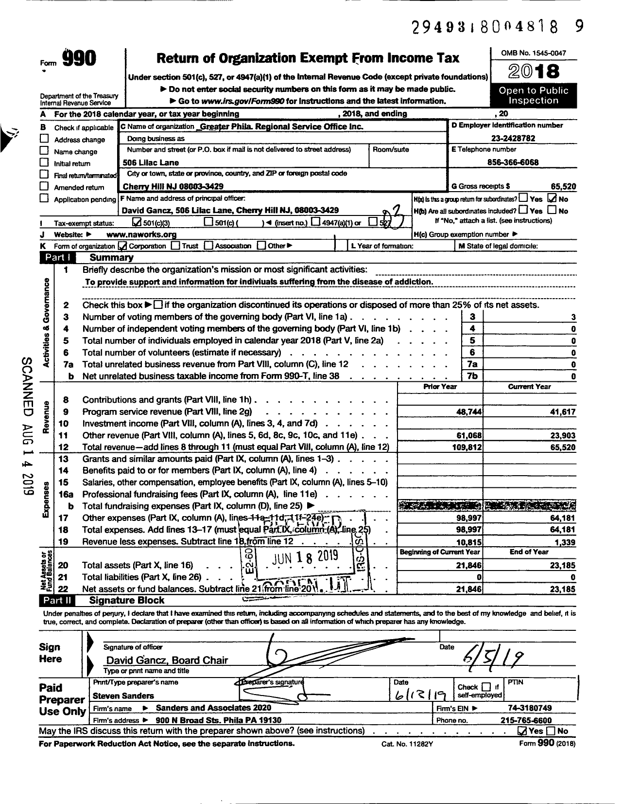 Image of first page of 2018 Form 990 for Greater Philadelphia Regional Service Ofc