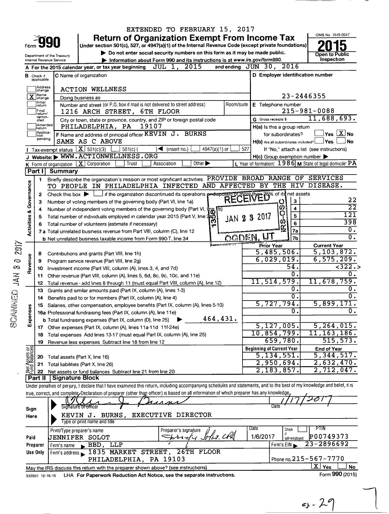 Image of first page of 2015 Form 990 for Action Wellness
