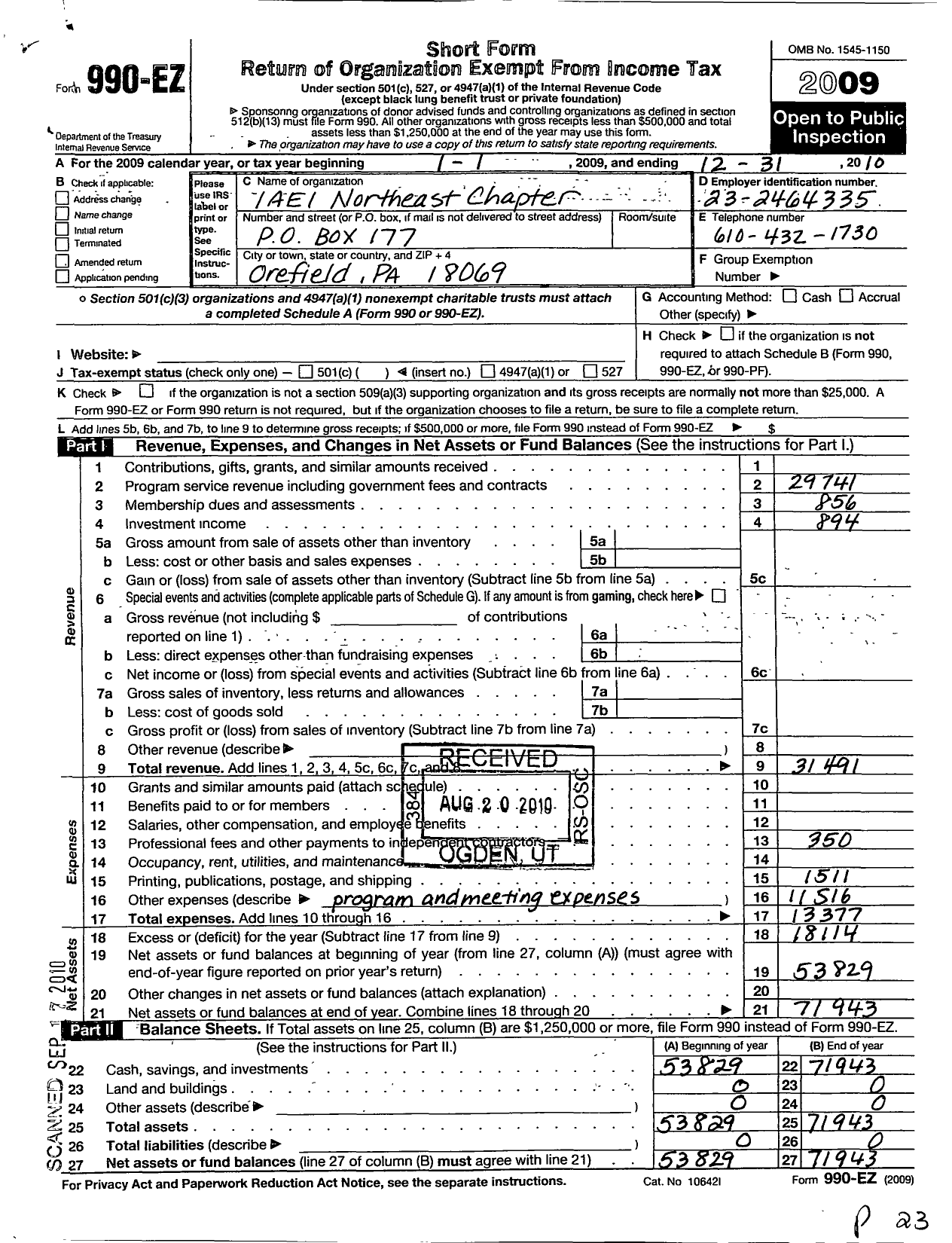 Image of first page of 2010 Form 990EO for International Association of Electrical Inspectors / Northeastern Penn Chapter