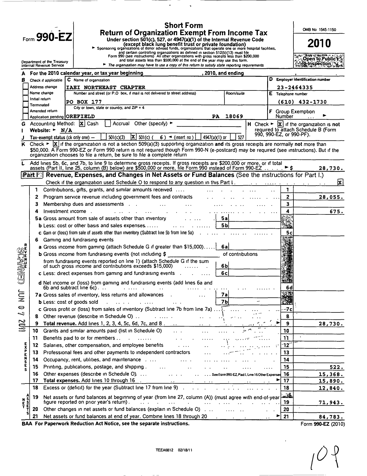 Image of first page of 2010 Form 990EO for International Association of Electrical Inspectors / Northeastern Penn Chapter