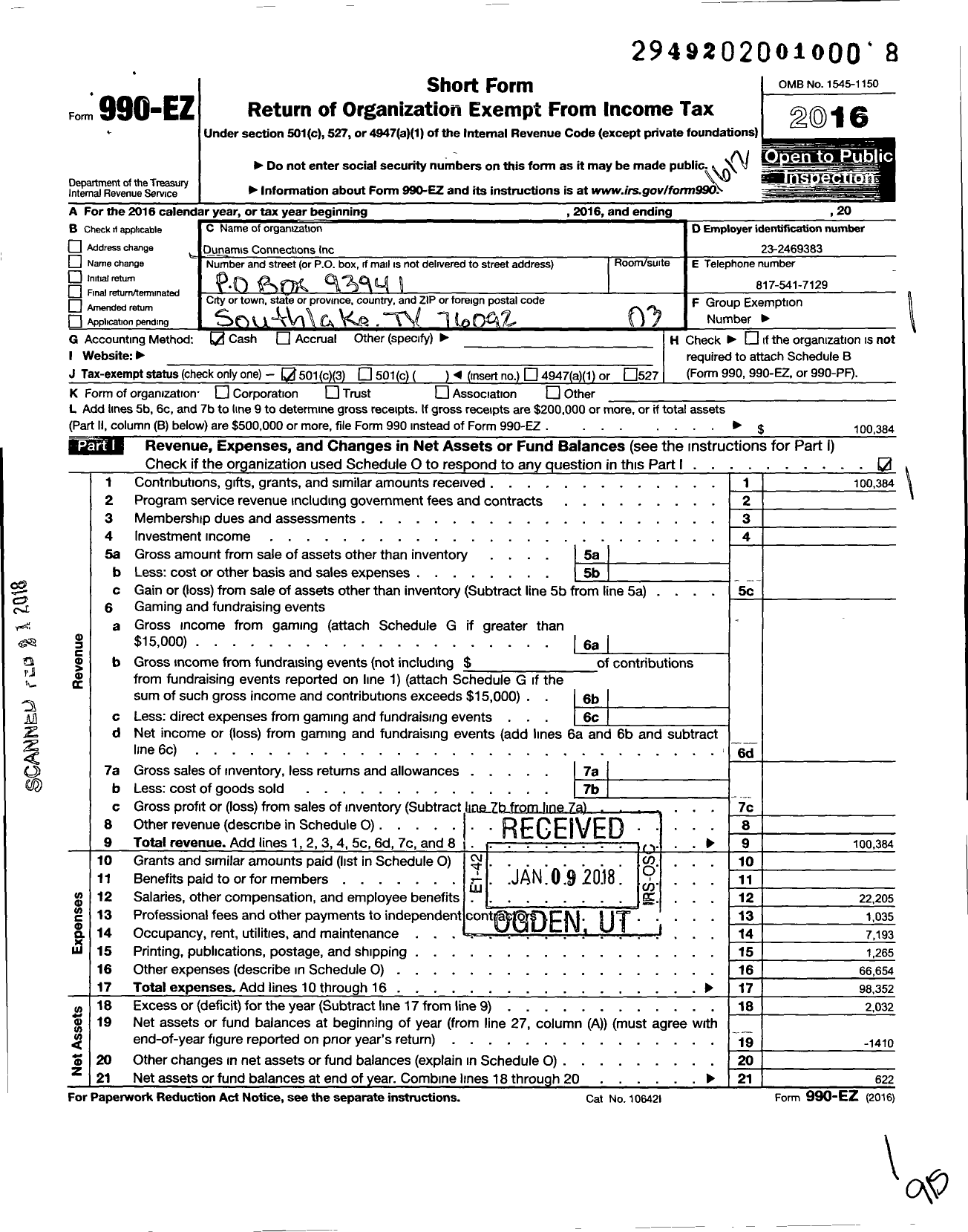 Image of first page of 2016 Form 990EZ for Dunamis Connections
