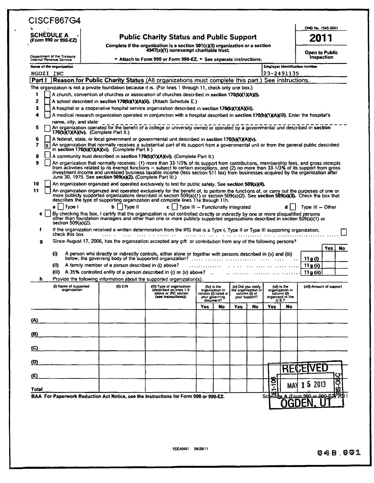 Image of first page of 2011 Form 990ER for Ngozi