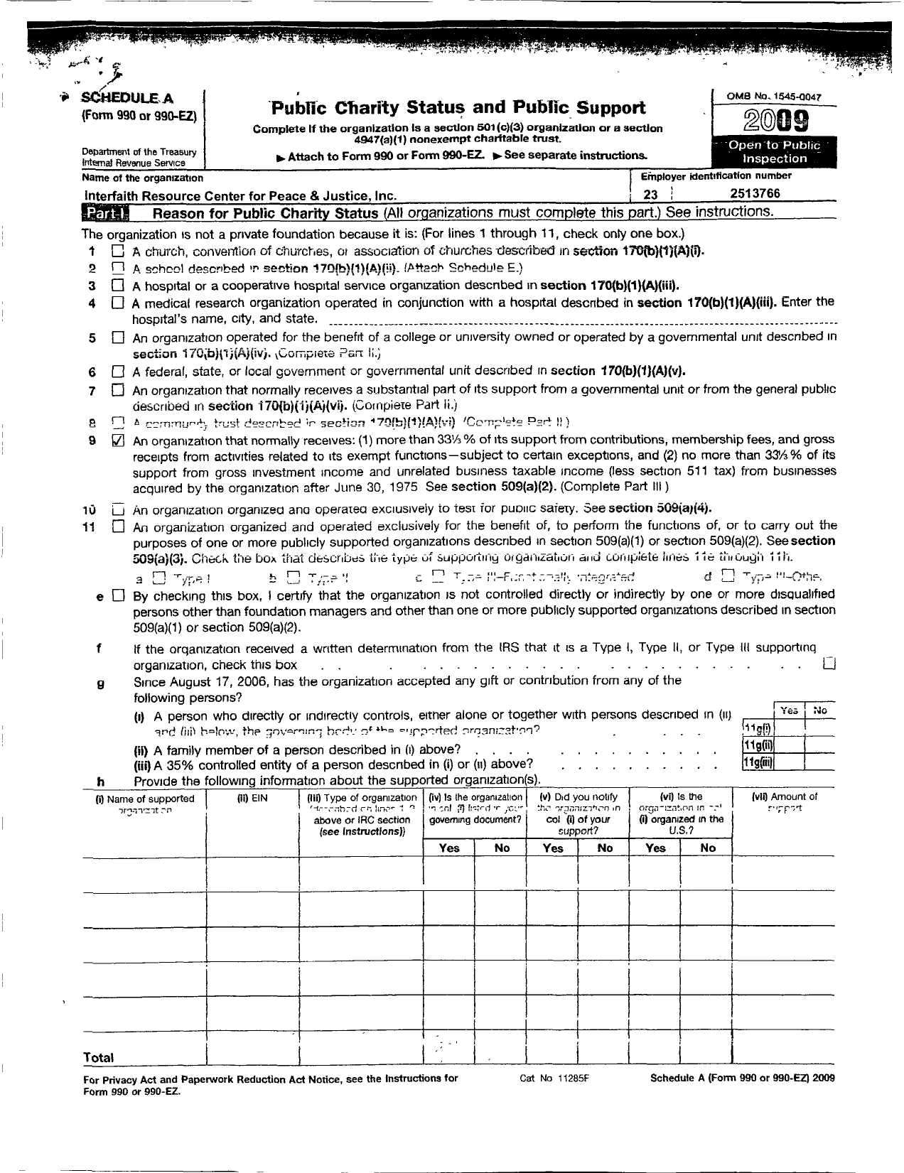 Image of first page of 2009 Form 990ER for Interfaith Resource Center for Peace and Justice