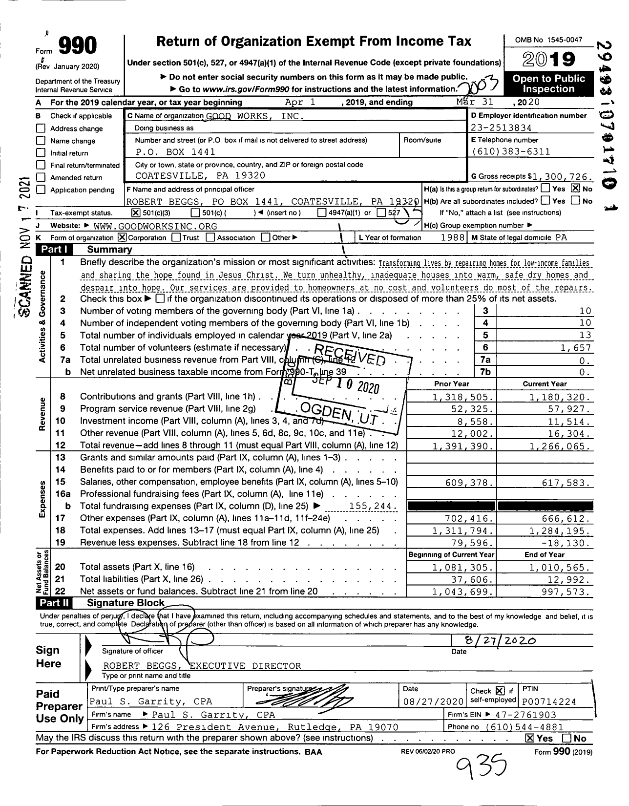 Image of first page of 2019 Form 990 for Good Works