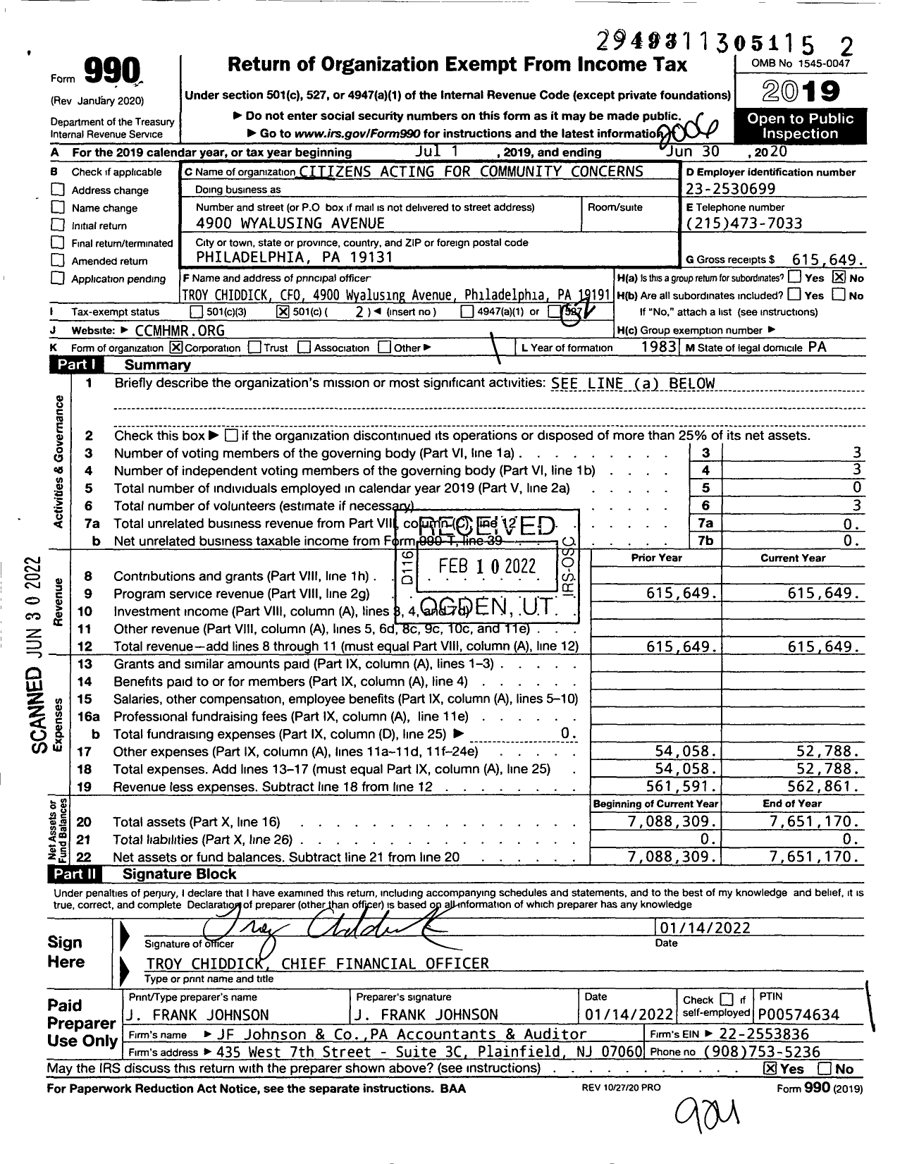 Image of first page of 2019 Form 990O for Citizens Acting for Community Concerns