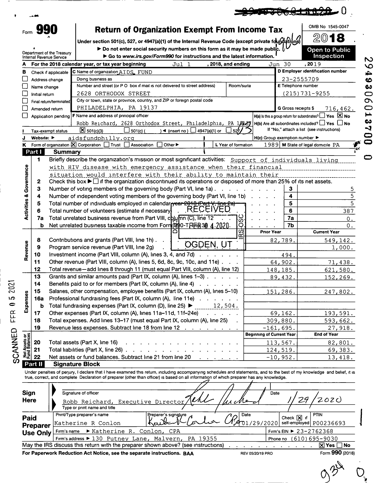 Image of first page of 2018 Form 990 for Aids Fund