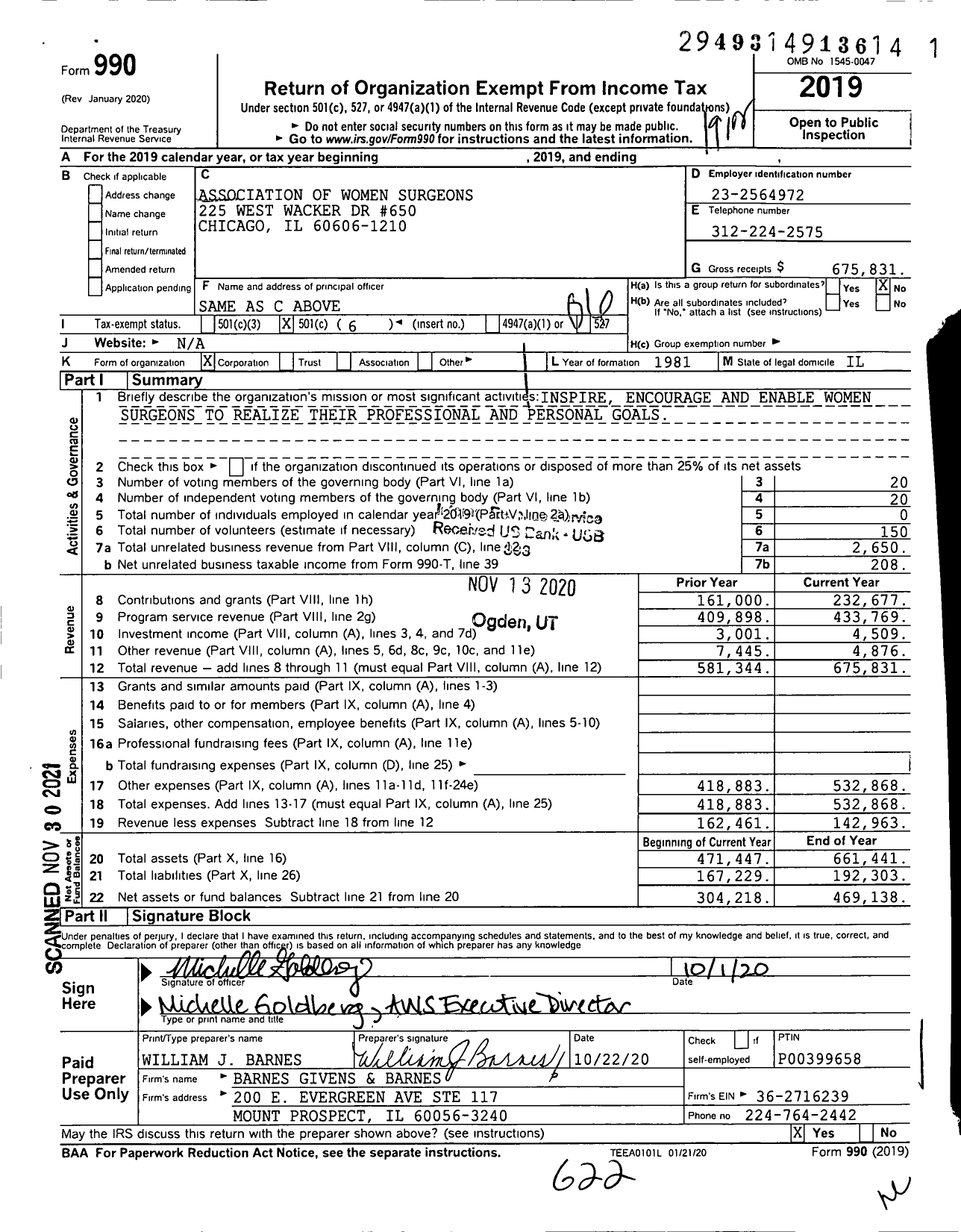 Image of first page of 2019 Form 990O for Association of Women Surgeons