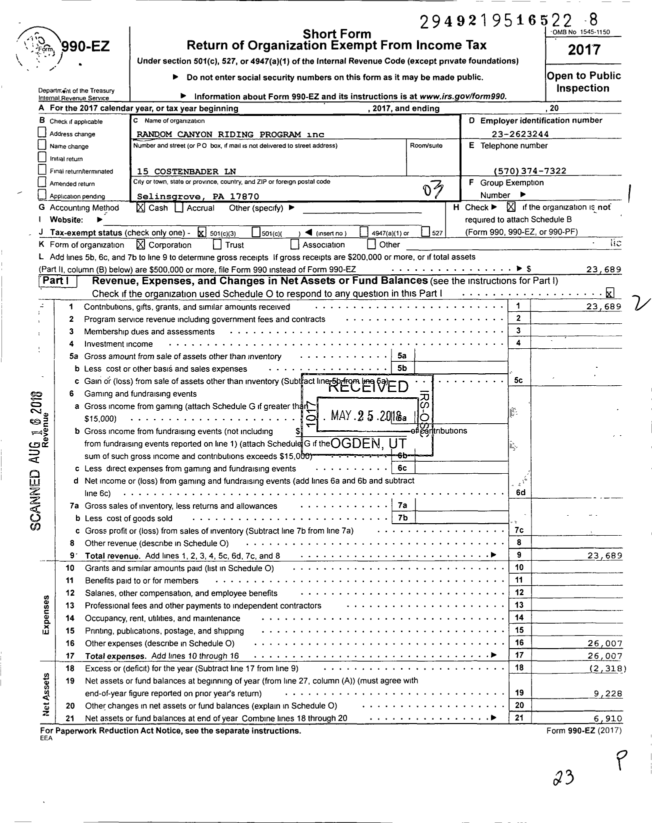 Image of first page of 2017 Form 990EZ for Random Canyon Riding Program