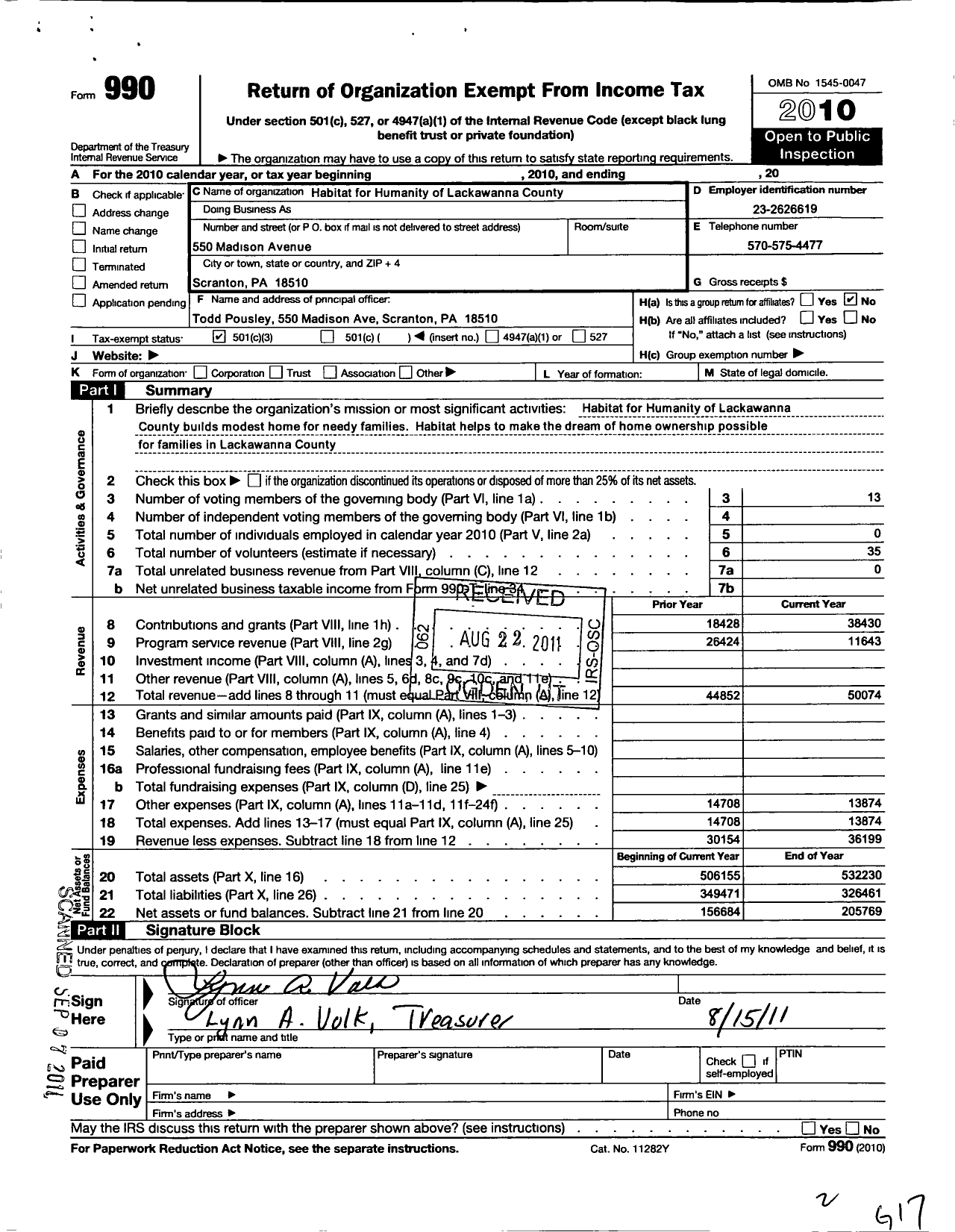 Image of first page of 2010 Form 990 for Habitat for Humanity of Lackawanna County