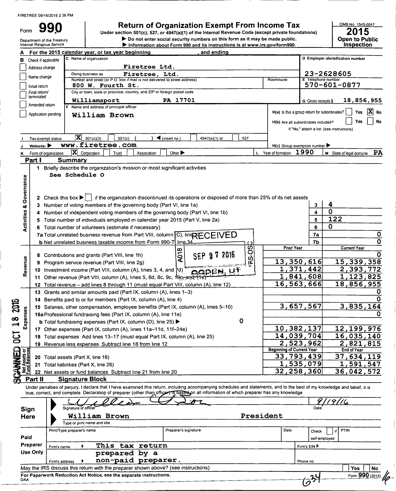 Image of first page of 2015 Form 990 for Firetree