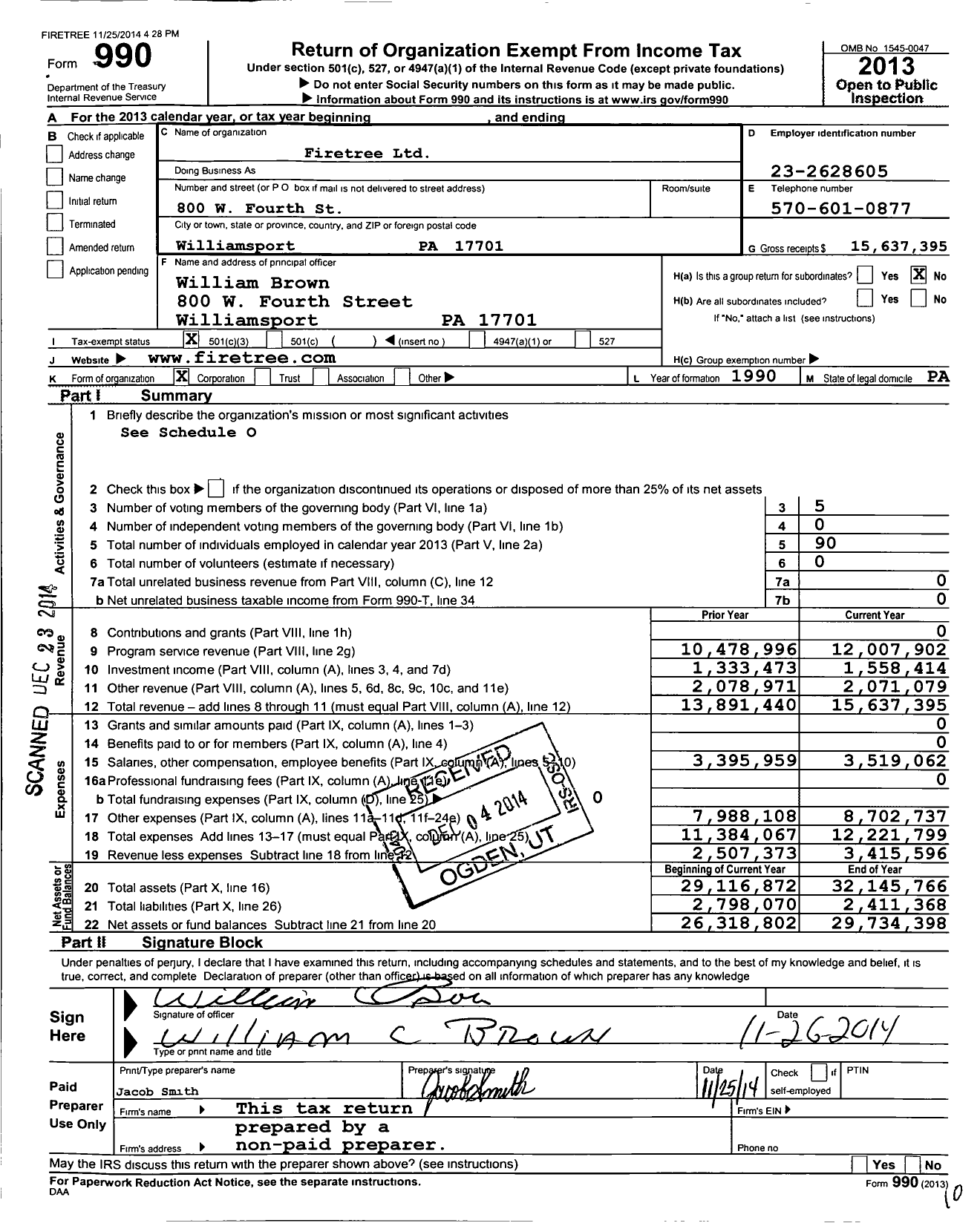 Image of first page of 2013 Form 990 for Firetree