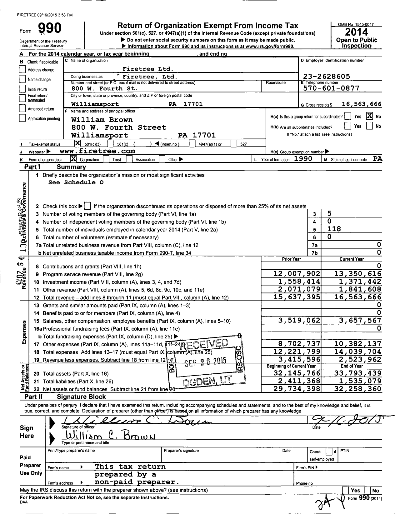Image of first page of 2014 Form 990 for Firetree