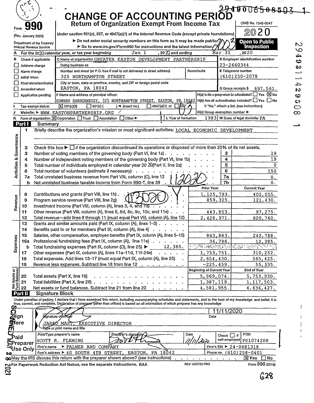 Image of first page of 2019 Form 990 for Greater Easton Development Partnership