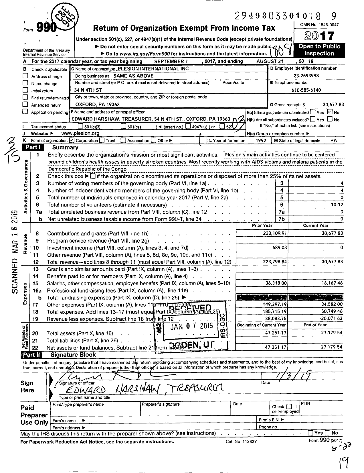 Image of first page of 2017 Form 990 for Plesion International