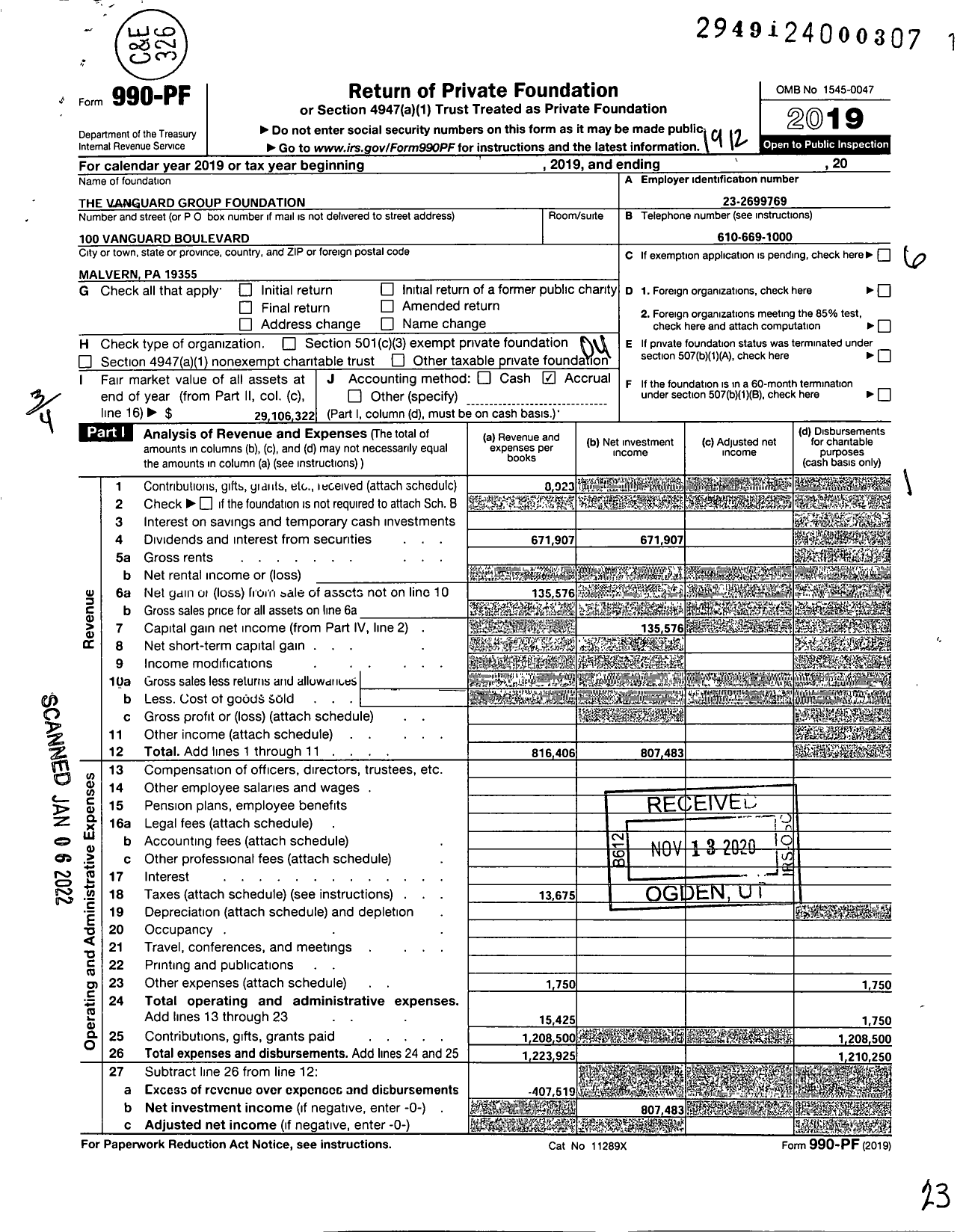 Image of first page of 2019 Form 990PF for The Vanguard Group Foundation
