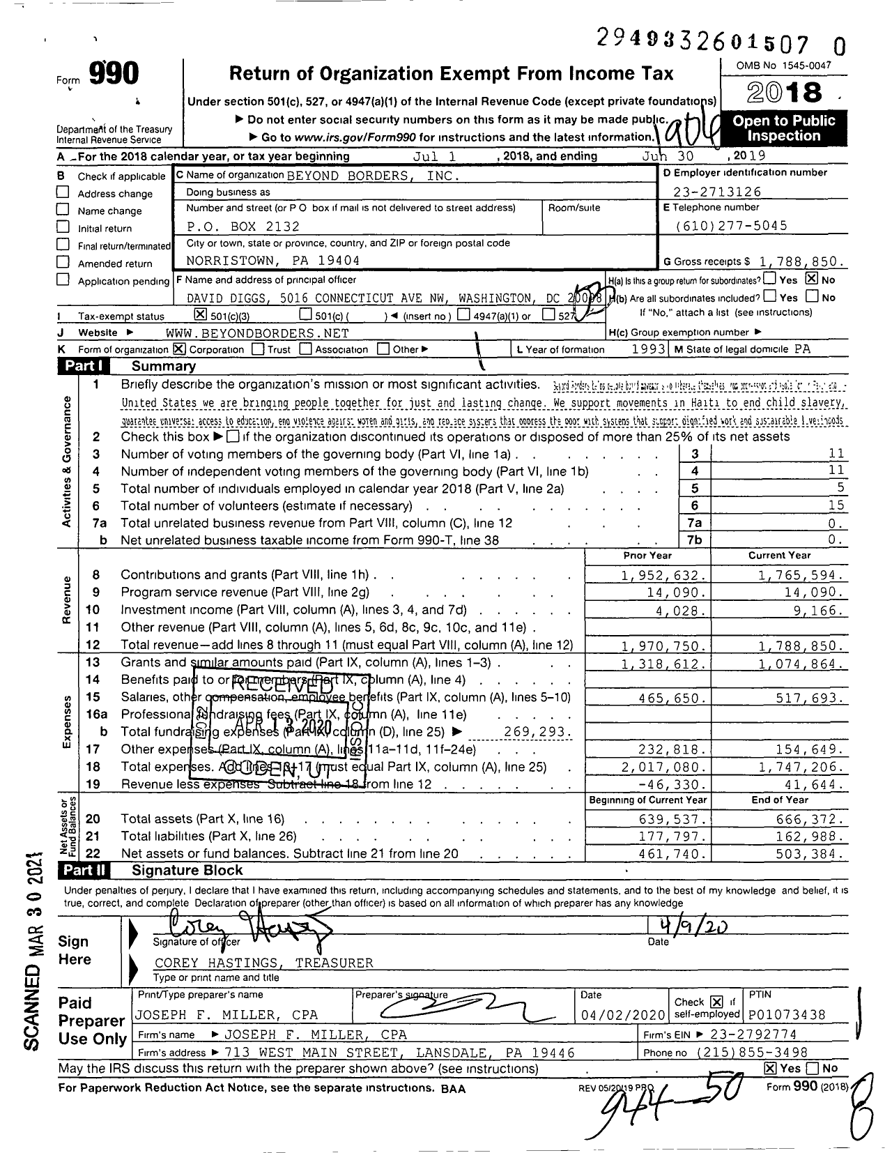 Image of first page of 2018 Form 990 for Beyond Borders Haiti