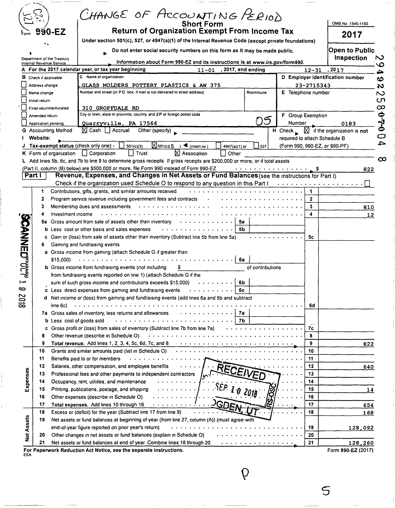 Image of first page of 2017 Form 990EO for United Steelworkers - 375m United Steelworkers Local