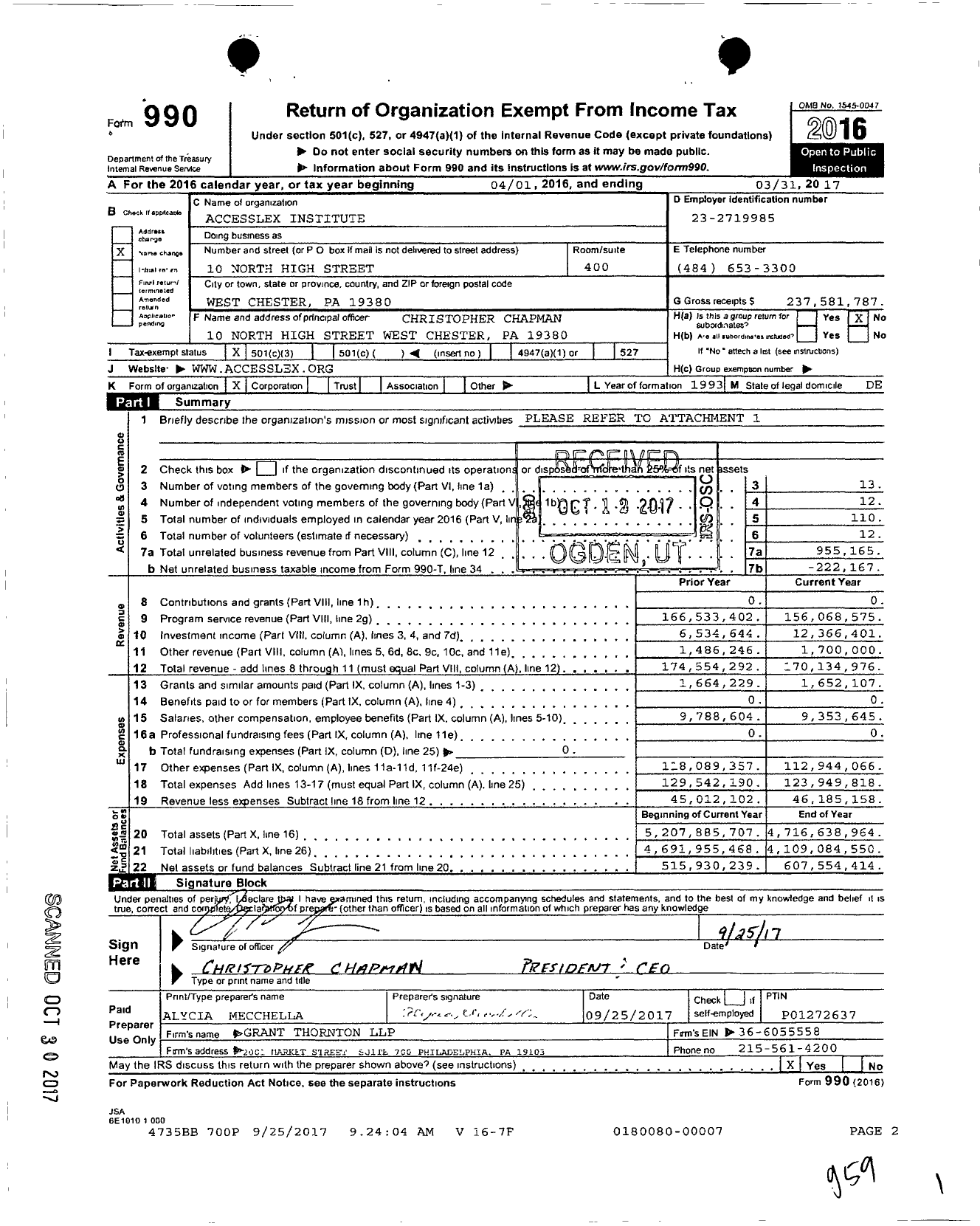 Image of first page of 2016 Form 990 for AccessLex Institute