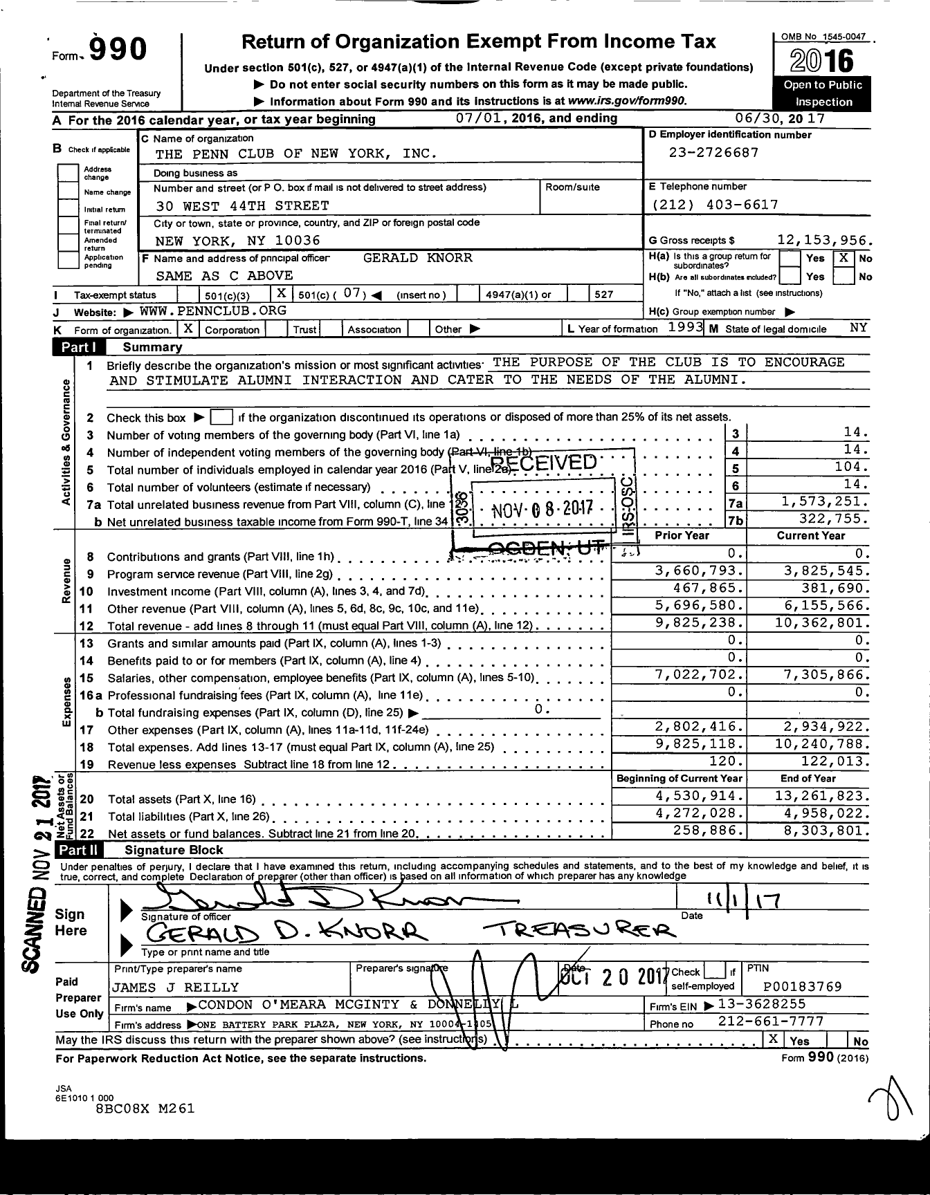Image of first page of 2016 Form 990O for The Penn Club of New York