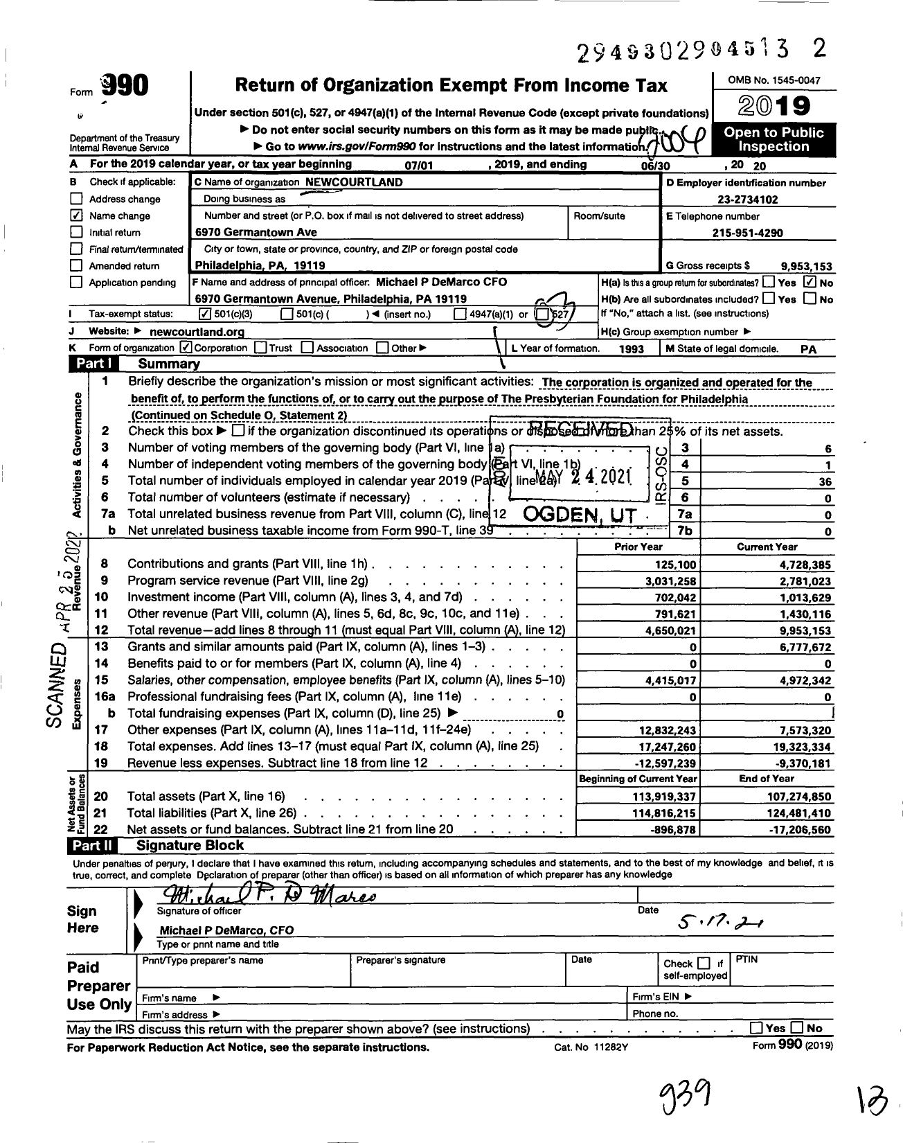 Image of first page of 2019 Form 990 for NewCourtland