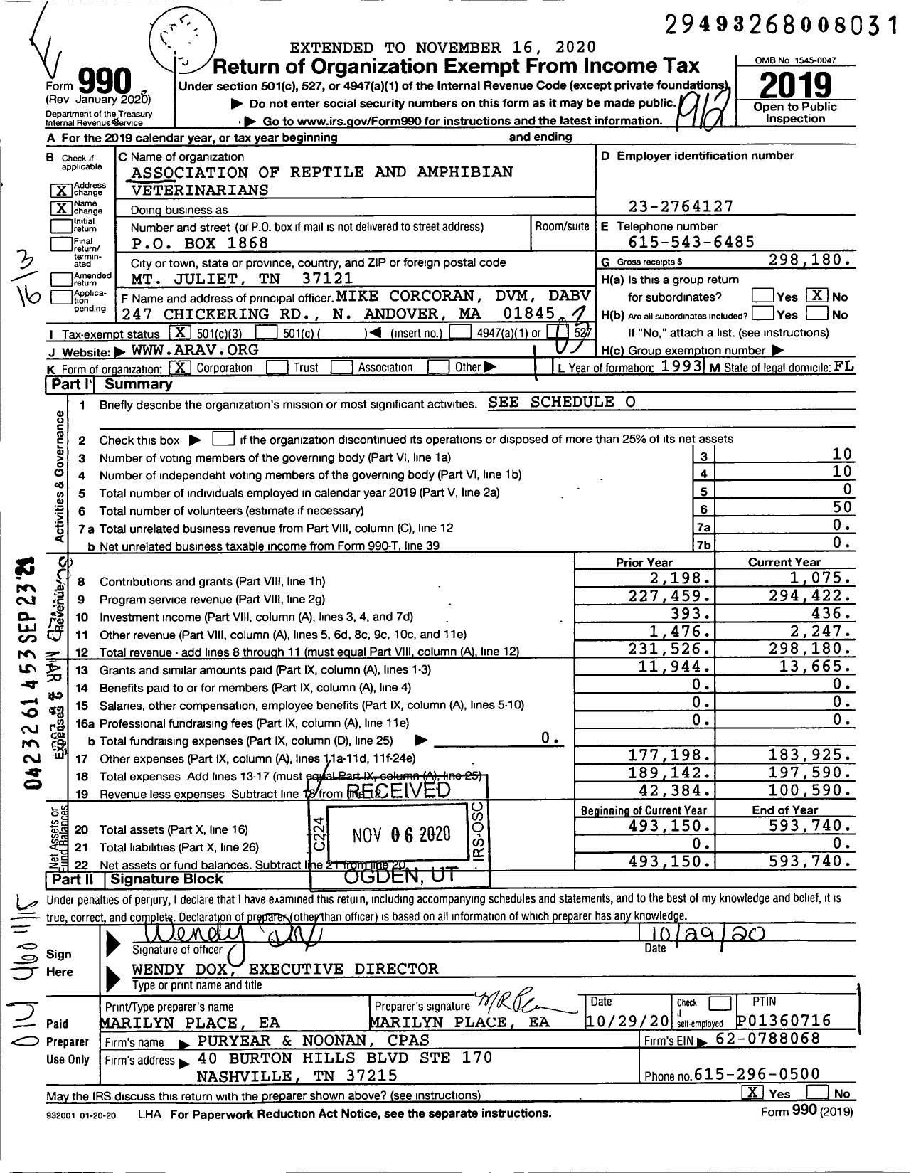 Image of first page of 2019 Form 990 for Association of Reptile and Amphibian Veterinarians