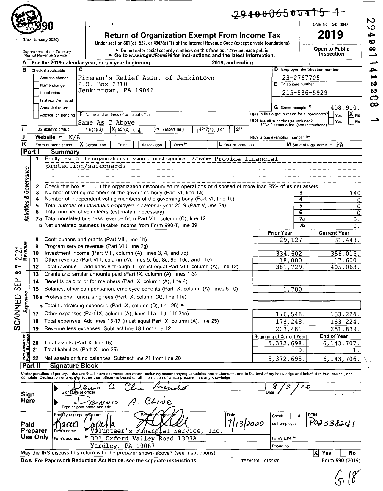 Image of first page of 2019 Form 990O for Firemans Relief Assn of Jenkintown