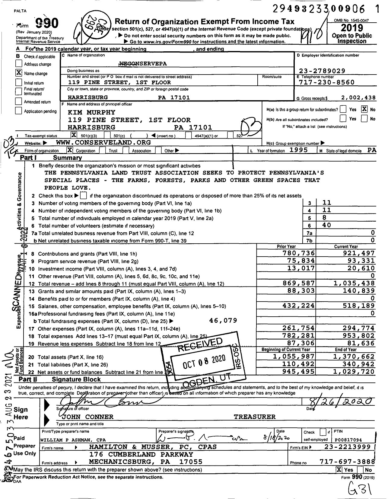 Image of first page of 2019 Form 990 for WeConservePA