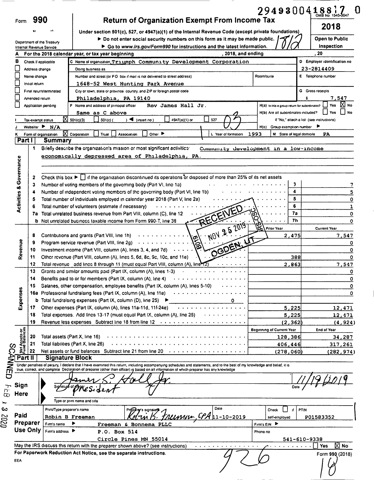 Image of first page of 2018 Form 990 for Triumph Community Development Corporation