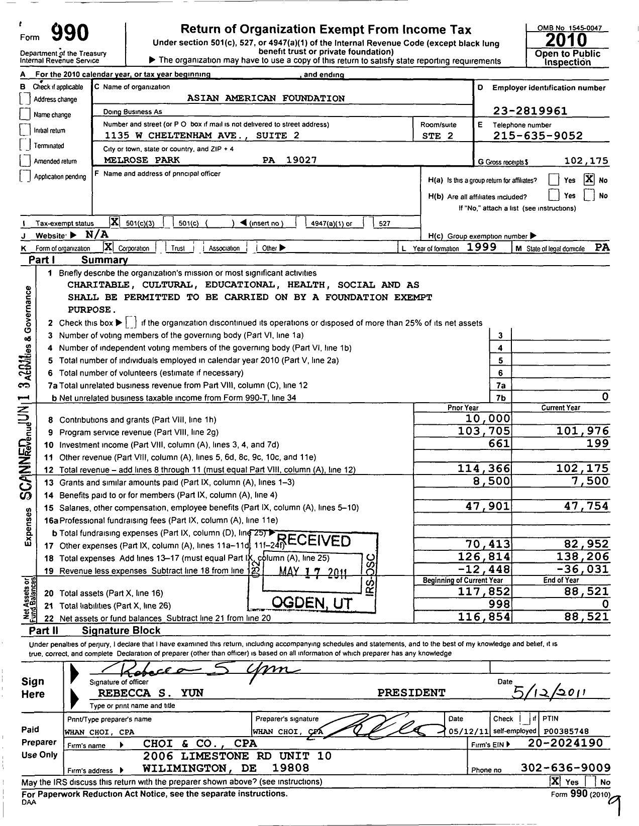 Image of first page of 2010 Form 990 for Asian American Foundation