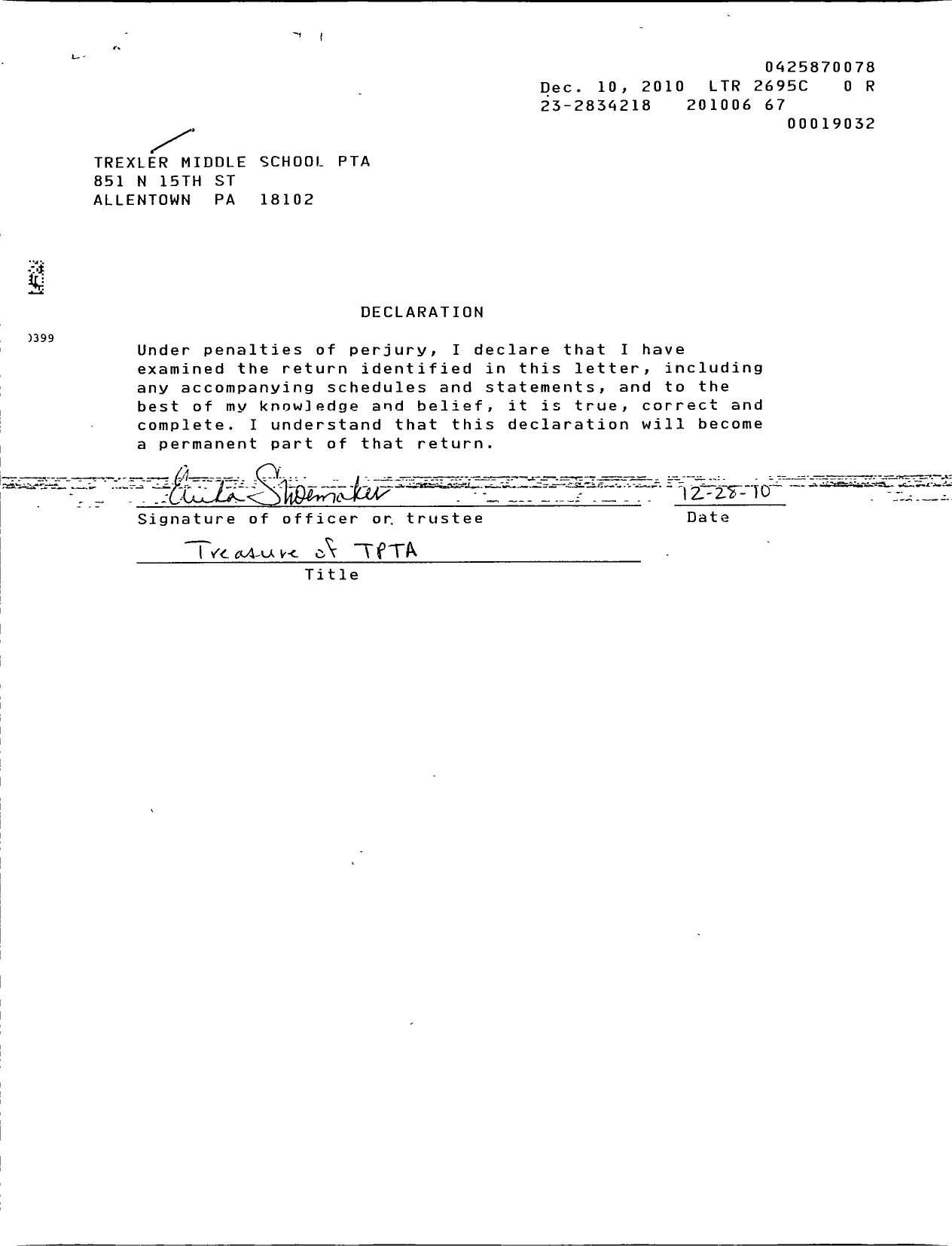 Image of first page of 2009 Form 990ER for PTA Pennsylvania Congress / Trexler Middle School PTA