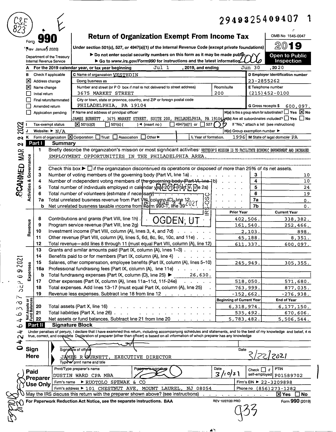 Image of first page of 2019 Form 990 for VestedIn