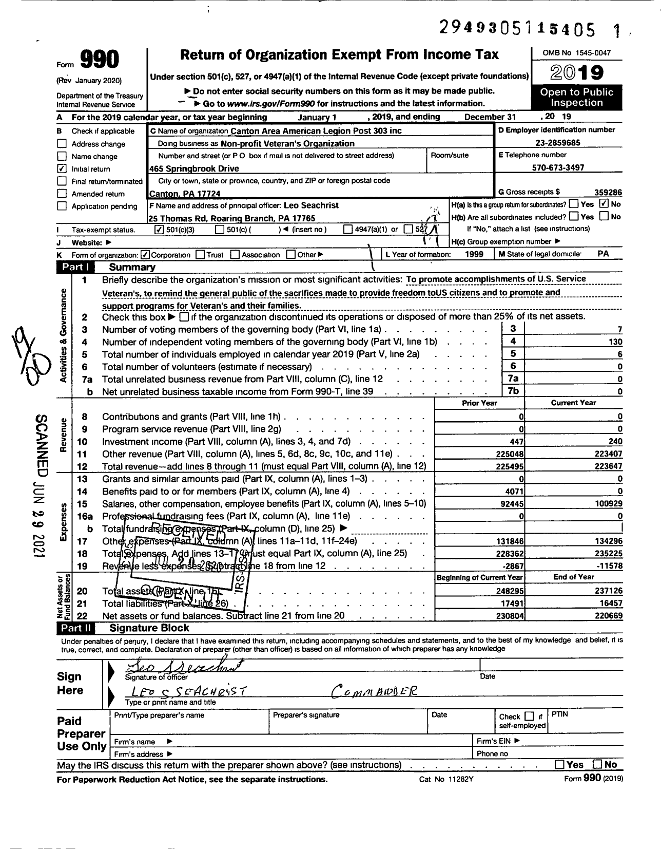 Image of first page of 2019 Form 990O for American Legion - Non Profit Veterans Organization