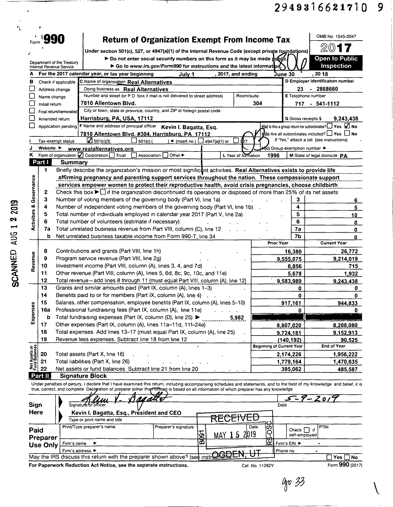Image of first page of 2017 Form 990 for Real Alternatives Real Alternatives