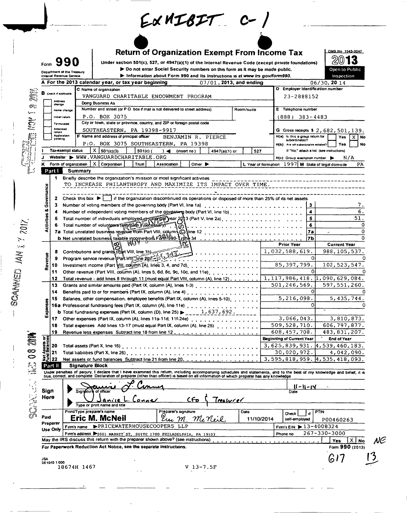 Image of first page of 2013 Form 990 for Vanguard Charitable Endowment Program